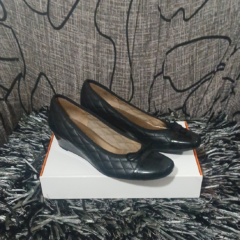 Black Quilted Wedge Ballet Flats - Women